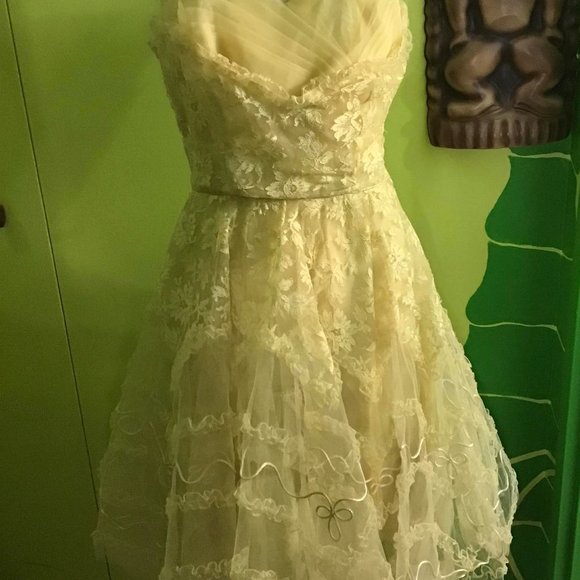 Rare Vintage 50s yellow dress Rockabilly lace bolero cocktails - Picture 6 of 16